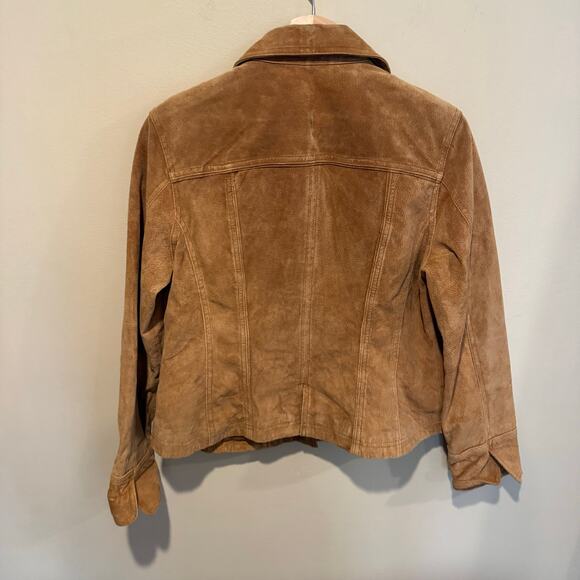 Y2K Womens Suede Leather Blazer Jacket Size Large Brown Snap Button Up Cowgirl - Picture 6 of 7